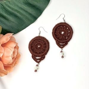 Crocheted brown Dreamcatcher earrings